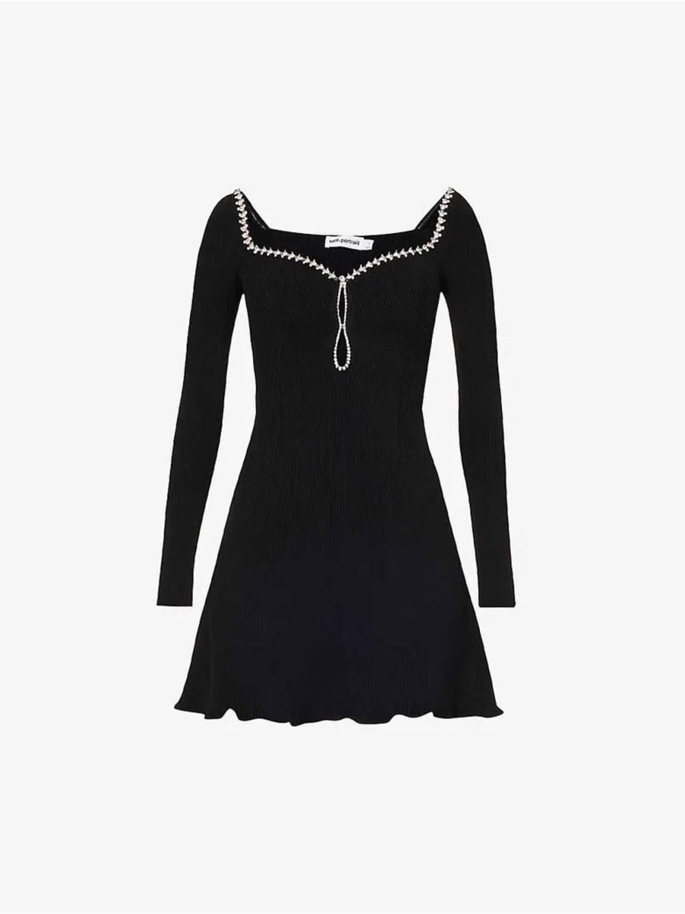 SELF-PORTRAIT Cutout crystal-embellished ribbed-knit mini dress - Small